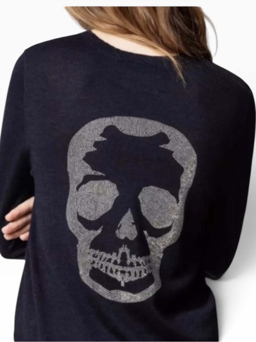 Zadig & Voltaire Miss M Skull Merino Wool Sweater Navy Blue Size M